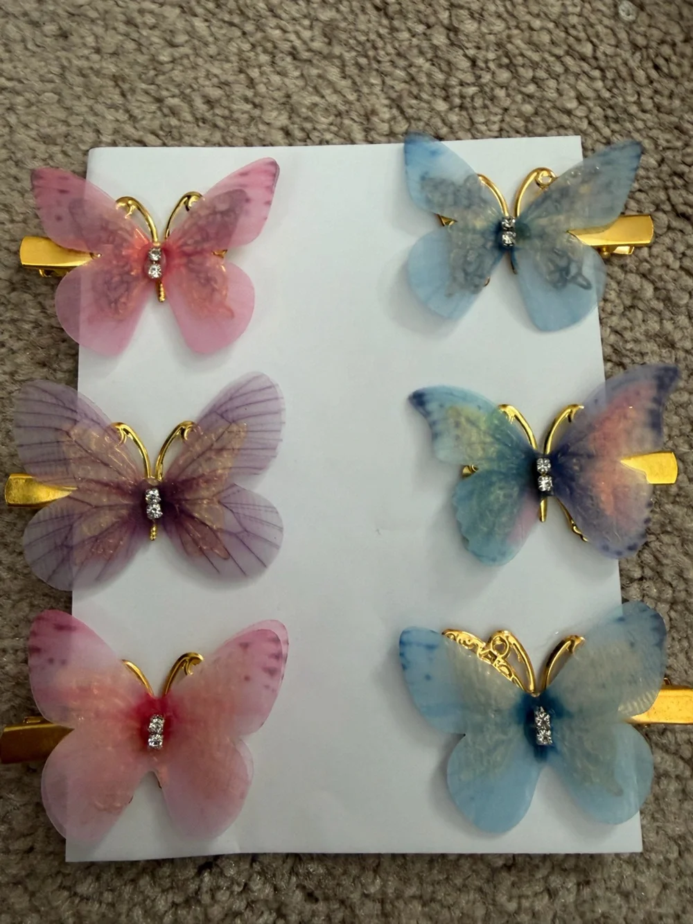 NWOT Aratta Silent Journey-Butterfly Hair Clips Set - Pastel Pink, Purple & Blue